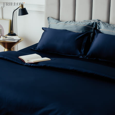 ชุดผ้าปูที่นอน 6ฟุต 3ชิ้น FRILLOW 800TC COTTON SILK  สี NAVY BLUE คอลเลคชั่น PRESTIGE_9